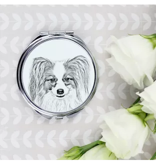 Papillon, Épagneul nain continental papillon - miroir de poche avec chien, miroir personnalisé pour sac à main, miroir compact avec impression de la marque Art-Dog