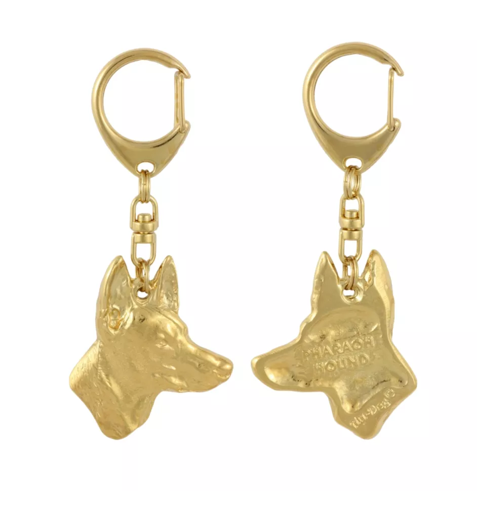 Pharaoh Hound, Kelb tal-Fenek - Gilded key ring with dog, handbag decoration, luxury accessory by Art-Dog brand