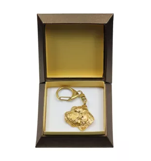 Kleiner Basset Griffon Vendéen, Petit Basset Griffon Vendéen - Vergoldeter Schlüsselanhänger mit Hund in Geschenkbox, Handtaschen-Dekoration, Luxus-Accessoire der Marke Art-Dog