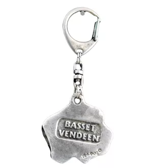 Petit basset griffon vendéen - Porte-clés argenté avec un chien dans une boîte cadeau, décoration de sac à main, pendentif de sac à dos par la marque Art-Dog