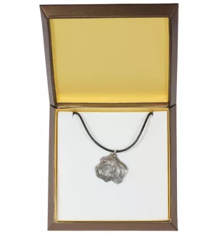 Kleiner Basset Griffon Vendéen, Petit Basset Griffon Vendéen - Hundehalsband in Geschenkbox, versilbertes Medaillon für Hundefans, markanter Anhänger der Marke Art-Dog