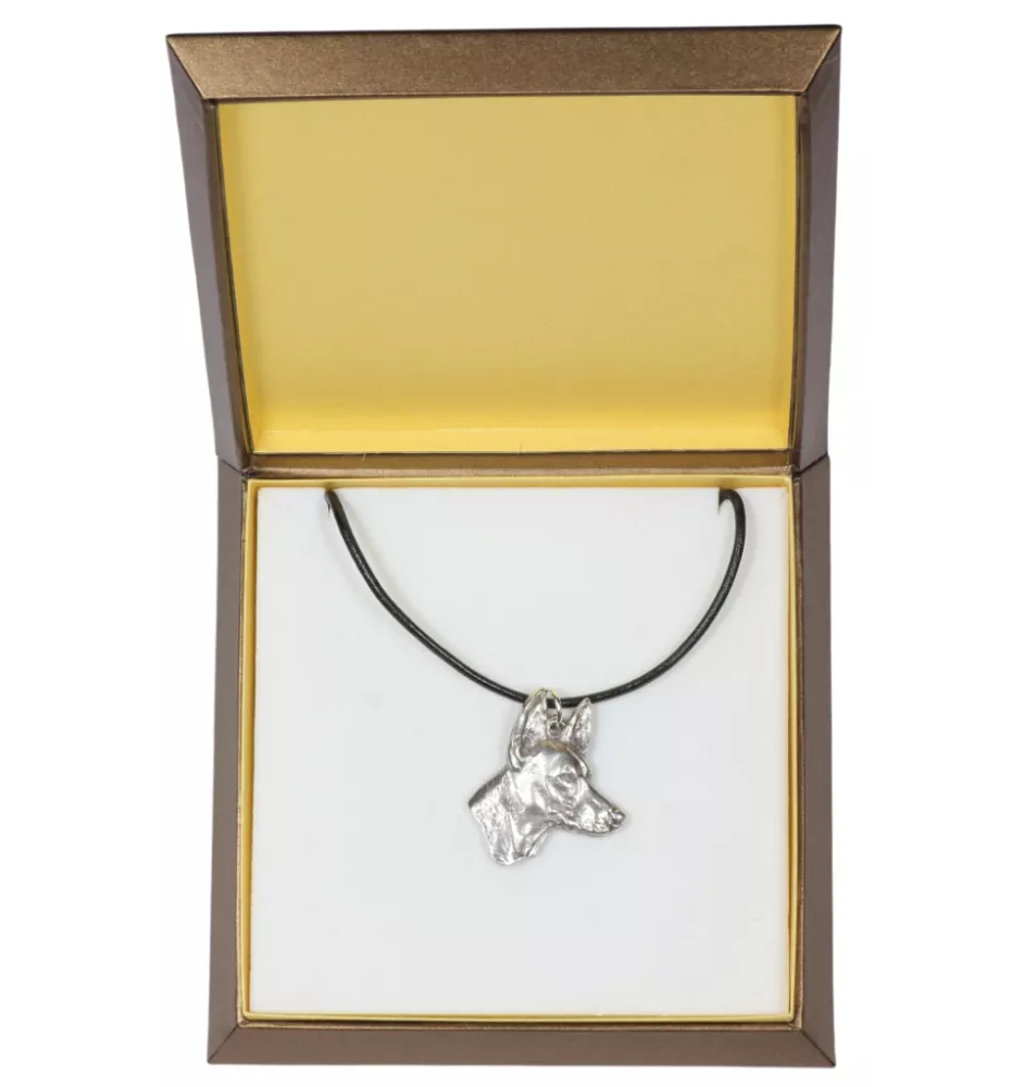 Pharaonenhund, Pharaoh Hound, Kelb tal-Fenek - Hundehalsband in Geschenkbox, versilbertes Medaillon für Hundefans, markanter Anhänger der Marke Art-Dog