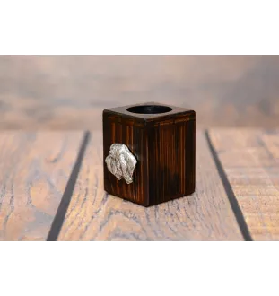 Petit Basset Griffon Vendéen - wooden candle holder with a dog, a unique souvenir after losing a dog, a handicraft from the Art-Dog brand