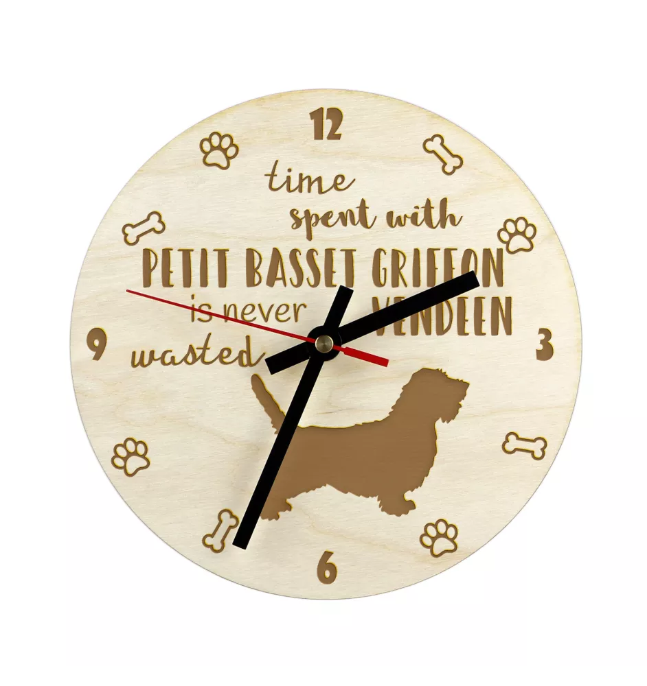 Petit basset griffon vendéen - horloge avec chien, horloge en bois, horloge murale pour les amoureux des chiens, horloge de bureau et étagère, Art-Dog