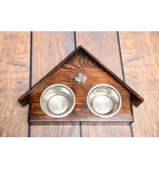Petit basset griffon vendéen - support en bois avec des bols pour chien, bols pour chien décoratifs, cadeau pour l'adoption d'un chien de la marque Art-Dog