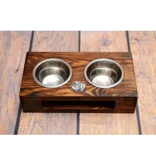 Kleiner Basset Griffon Vendéen, Petit Basset Griffon Vendéen - Holzständer mit Näpfen für Hunde, Edelstahlnäpfe, Geschenk zur Adoption eines Hundes von der Marke Art-Dog