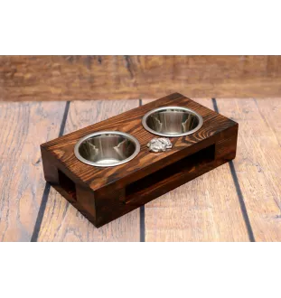 Kleiner Basset Griffon Vendéen, Petit Basset Griffon Vendéen - Holzständer mit Näpfen für Hunde, Edelstahlnäpfe, Geschenk zur Adoption eines Hundes von der Marke Art-Dog