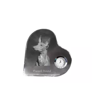 Pharaoh Hound, Kelb tal-Fenek - crystal clock with a dog picture, heart-shaped shelf clock, personalized standing clock by Art-Dog brand