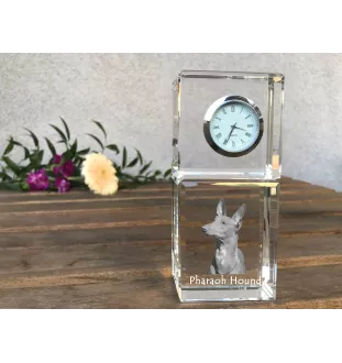 Pharaoh Hound, Kelb tal-Fenek - crystal clock with a photo, a photo of a dog in crystal, personalized desk clock by Art-Dog brand