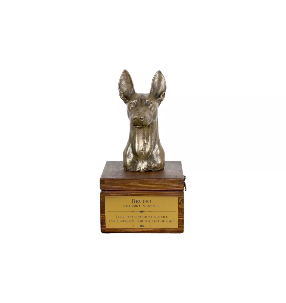 Pharaonenhund, Pharaoh Hound, Kelb tal-Fenek - Eine Ascheurne für Hunde mit einer Statuette, eine kleine Urne für Hunde, eine personalisierte Urne mit dem Porträt eines Hundes von der Marke Art-Dog.