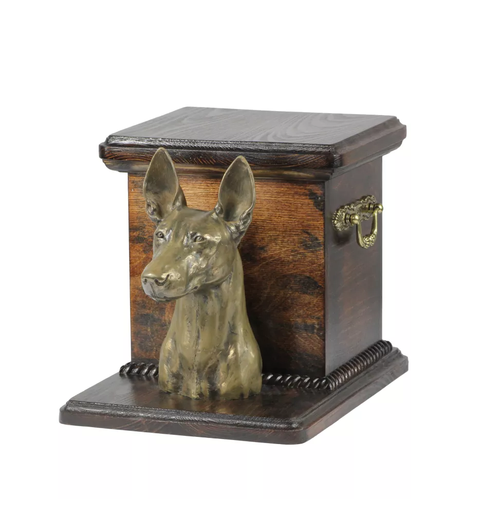Pharaonenhund, Pharaoh Hound, Kelb tal-Fenek - Eine Urne für die Asche eines Hundes mit einer Statuette, eine elegante Urne für einen Hund, eine außergewöhnliche Urne mit dem Porträt eines Hundes von