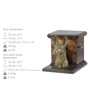 Pharaonenhund, Pharaoh Hound, Kelb tal-Fenek - Eine Urne für die Asche eines Hundes mit einer Statuette, eine elegante Urne für einen Hund, eine außergewöhnliche Urne mit dem Porträt eines Hundes von