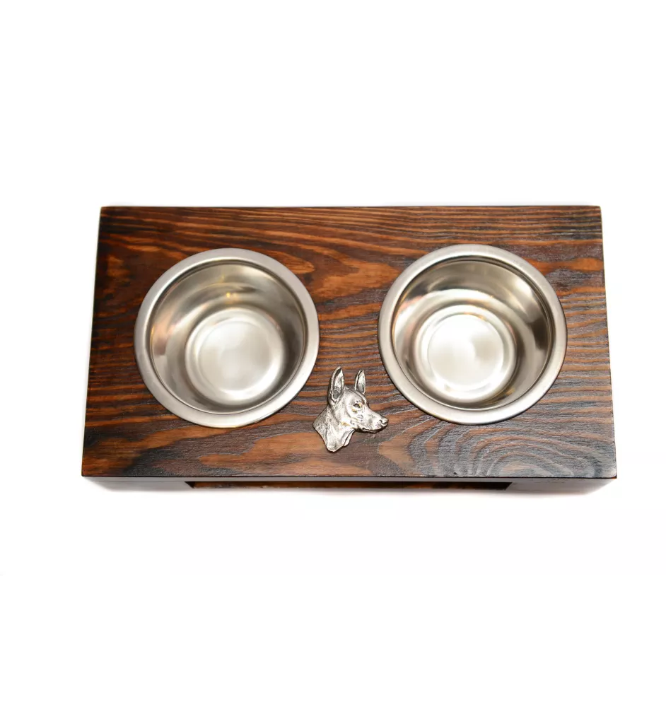 Pharaoh Hound, Kelb tal-Fenek - wooden stand with bowls for a dog, steel dog bowls, a gift for adopting a dog from the Art-Dog brand