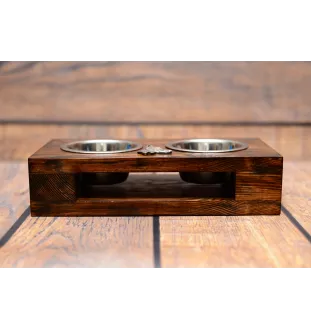 Pharaoh Hound, Kelb tal-Fenek - wooden stand with bowls for a dog, steel dog bowls, a gift for adopting a dog from the Art-Dog brand