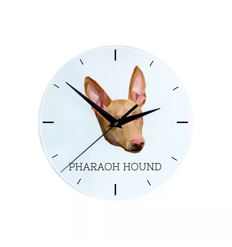 Chien du pharaon, Lévrier du pharaon - horloge murale géométrique avec photo et logo de la marque Art-Dog