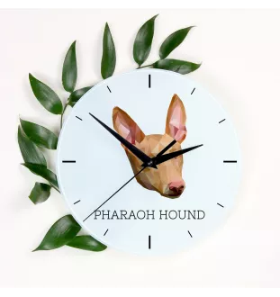 Pharaonenhund, Pharaoh Hound, Kelb tal-Fenek - geometrische Wanduhr mit Bild und Aufschrift der Marke Art-Dog