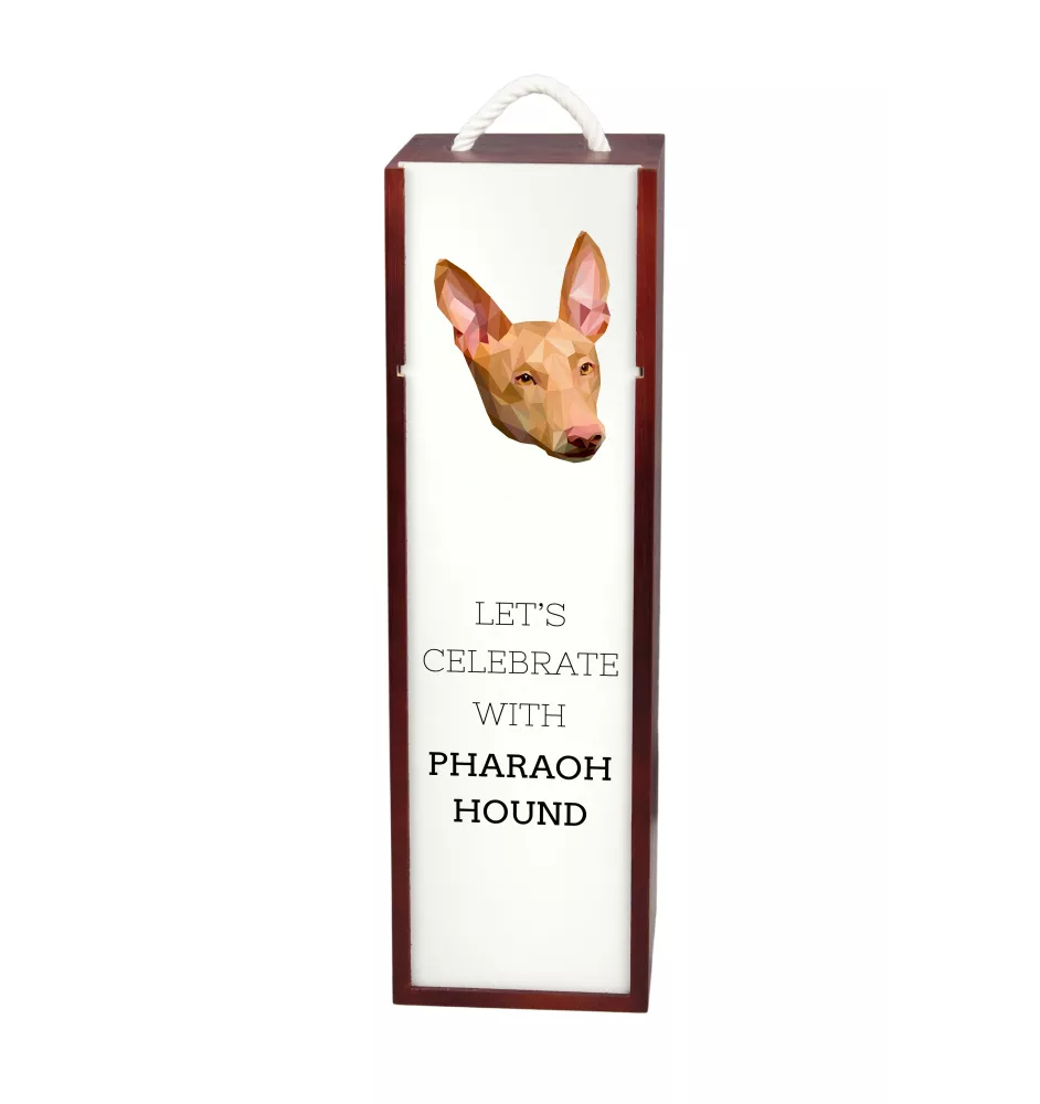 Chien du pharaon, Lévrier du pharaon - une boîte géométrique avec une photo et un texte pour le vin de la marque Art-Dog