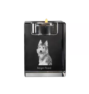 Owczarek pikardyjski świecznik kryształowy z psem Art-Dog