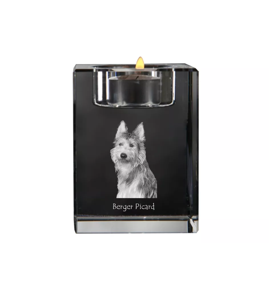 Berger de Picardie, Berger Picard - Bougeoir avec photo de chien, porte bougie en cristal, cadeau personnalisé par la marque Art-Dog