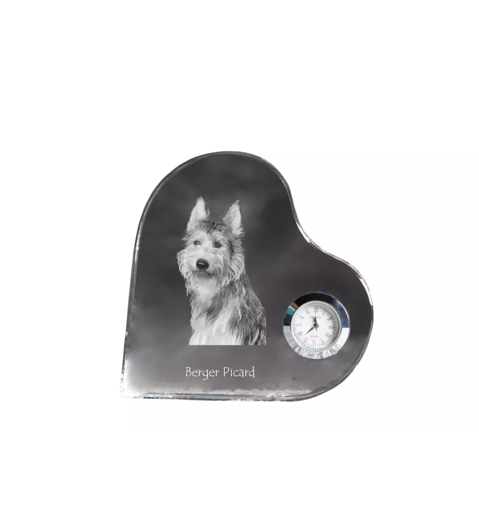 Picardy Sheepdog, Berger Picard, Picardy Shepherd - crystal clock with a dog picture, heart-shaped shelf clock, personalized standing clock by Art-Dog brand