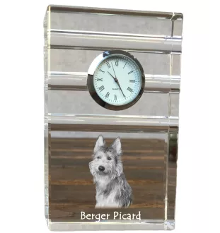 Berger de Picardie, Berger Picard - une horloge en verre avec une photo, une photo de chien dans un cristal, une horloge de bureau personnalisée de la marque Art-Dog