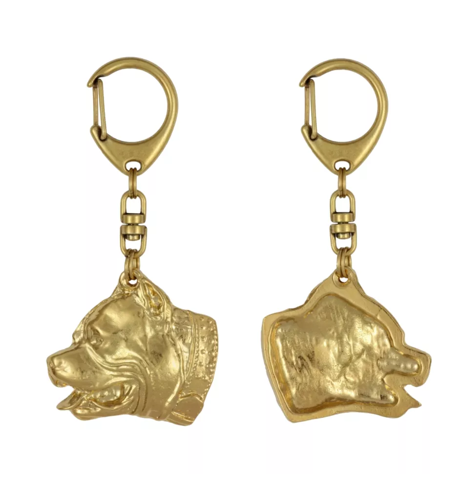 Pit Bull, American Pit Bull Terrier, Pitbull, APBT - Porte-clés doré avec chien, décoration de sac à main, accessoire de luxe de la marque Art-Dog