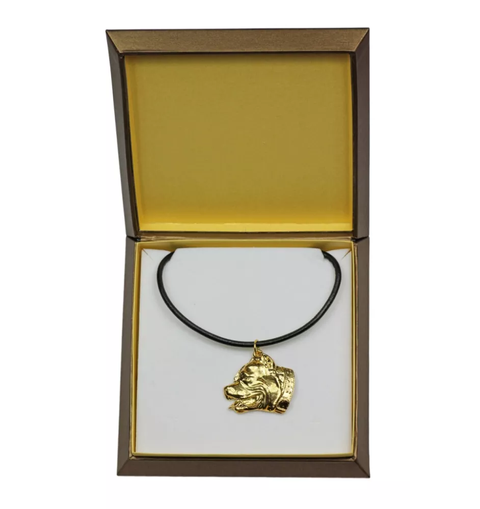 Pit Bull, American Pit Bull Terrier, Pitbull, APBT - Collier de chien dans une boîte cadeau, pendentif plaqué or pour les fans de chiens, bijoux remarquables par Art-Dog