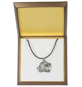 Pit Bull, American Pit Bull Terrier, Pitbull, APBT - Hundehalsband in Geschenkbox, versilbertes Medaillon für Hundefans, markanter Anhänger der Marke Art-Dog