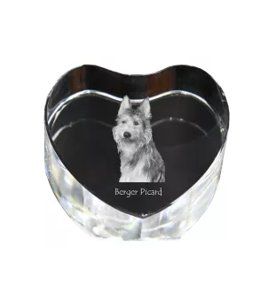 Picardy Sheepdog, Berger Picard, Picardy Shepherd - a photo of a dog in crystal, crystal heart, unique photo frame from the Art-Dog brand