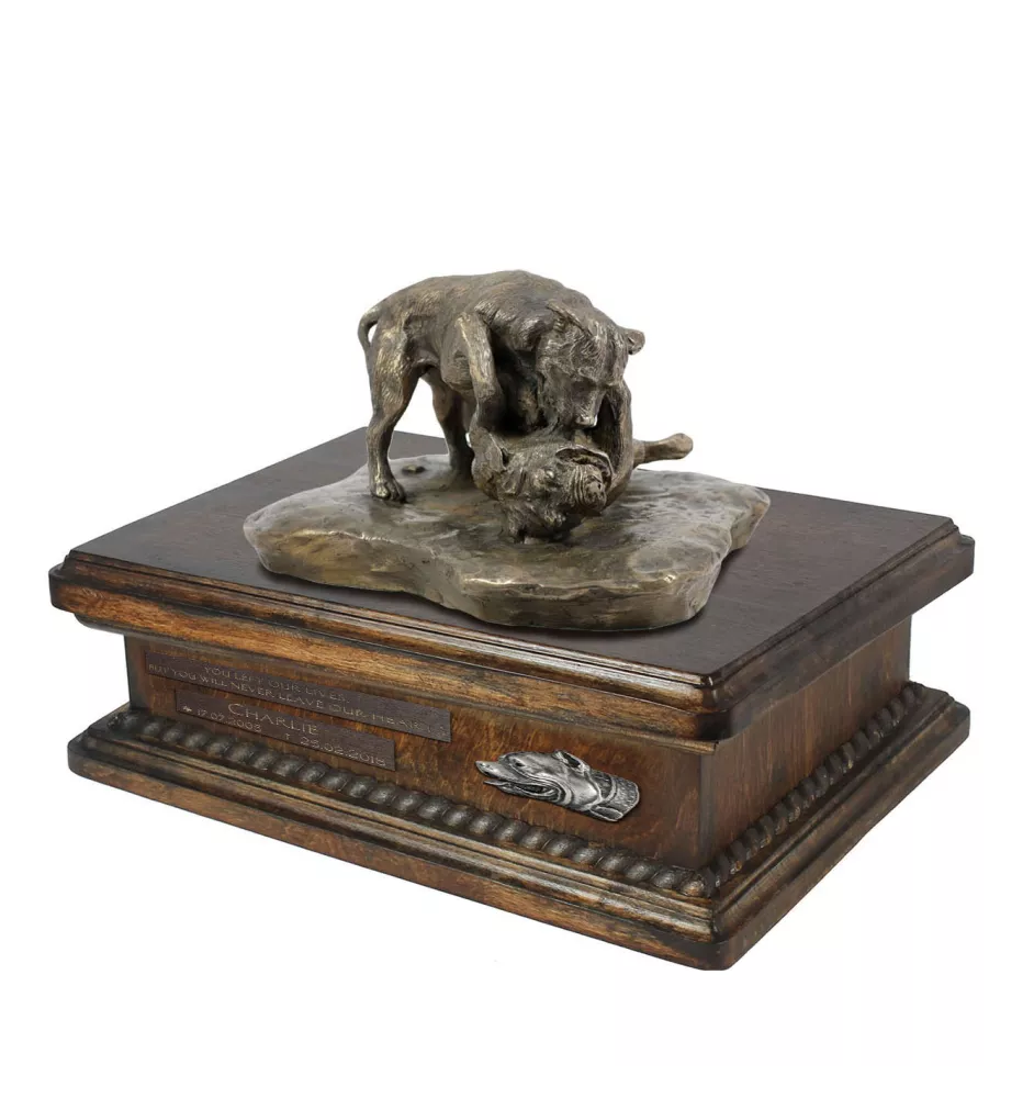 Pit Bull, American Pit Bull Terrier, Pitbull Terrier, APBT - urn for dog ashes, personalized urn with a statue, wooden urn with a dog by Art-Dog brand