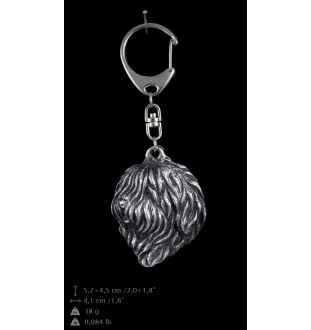 Polish Lowland Sheepdog, PON, Valee Sheepdog - Silver-plated key ring with a dog in a gift box, handbag decoration, backpack pendant by Art-Dog brand