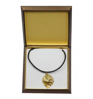Polnischer Niederungshütehund, PON - Hundehalsband in Geschenkbox, vergoldeter Anhänger für Hundefans, auffälliger Schmuck von Art-Dog