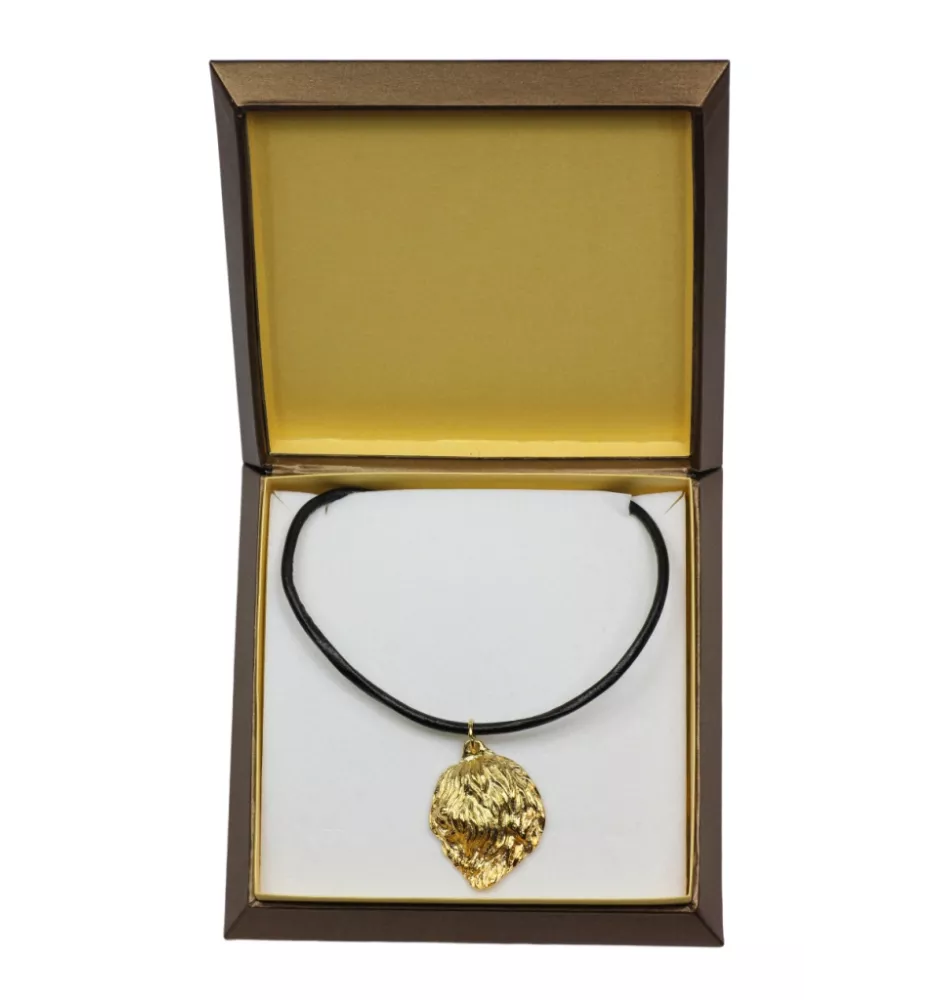 Polnischer Niederungshütehund, PON - Hundehalsband in Geschenkbox, vergoldeter Anhänger für Hundefans, auffälliger Schmuck von Art-Dog