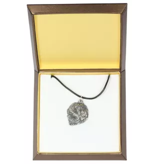 Polnischer Niederungshütehund, PON - Hundehalsband in Geschenkbox, versilbertes Medaillon für Hundefans, markanter Anhänger der Marke Art-Dog