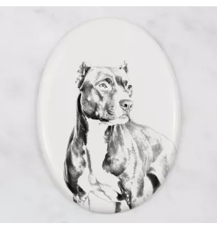 Pit Bull, American Pit Bull Terrier, Pitbull, APBT - une plaque commémorative avec une photo de chien, une plaque funéraire avec une impression, une plaque ovale personnalisée de la marque Art-Dog