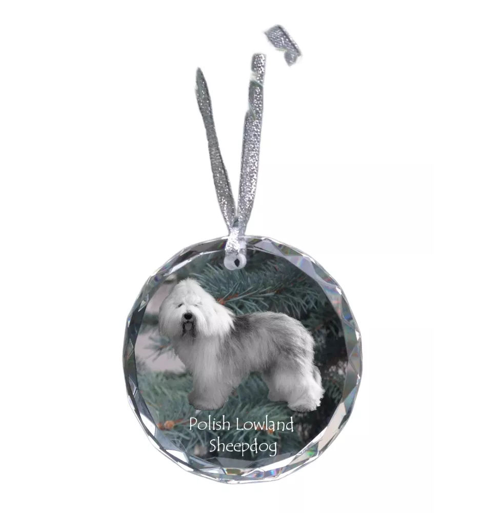Polish Lowland Sheepdog, PON, Valee Sheepdog - crystal bauble with a photo, dog photo in crystal, personalized Christmas tree ornament by Art-Dog brand