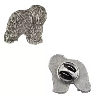Polnischer Niederungshütehund, PON  - Versilberte Hundebrosche, elegante Anstecknadel, Jackenreversschmuck der Marke Art-Dog