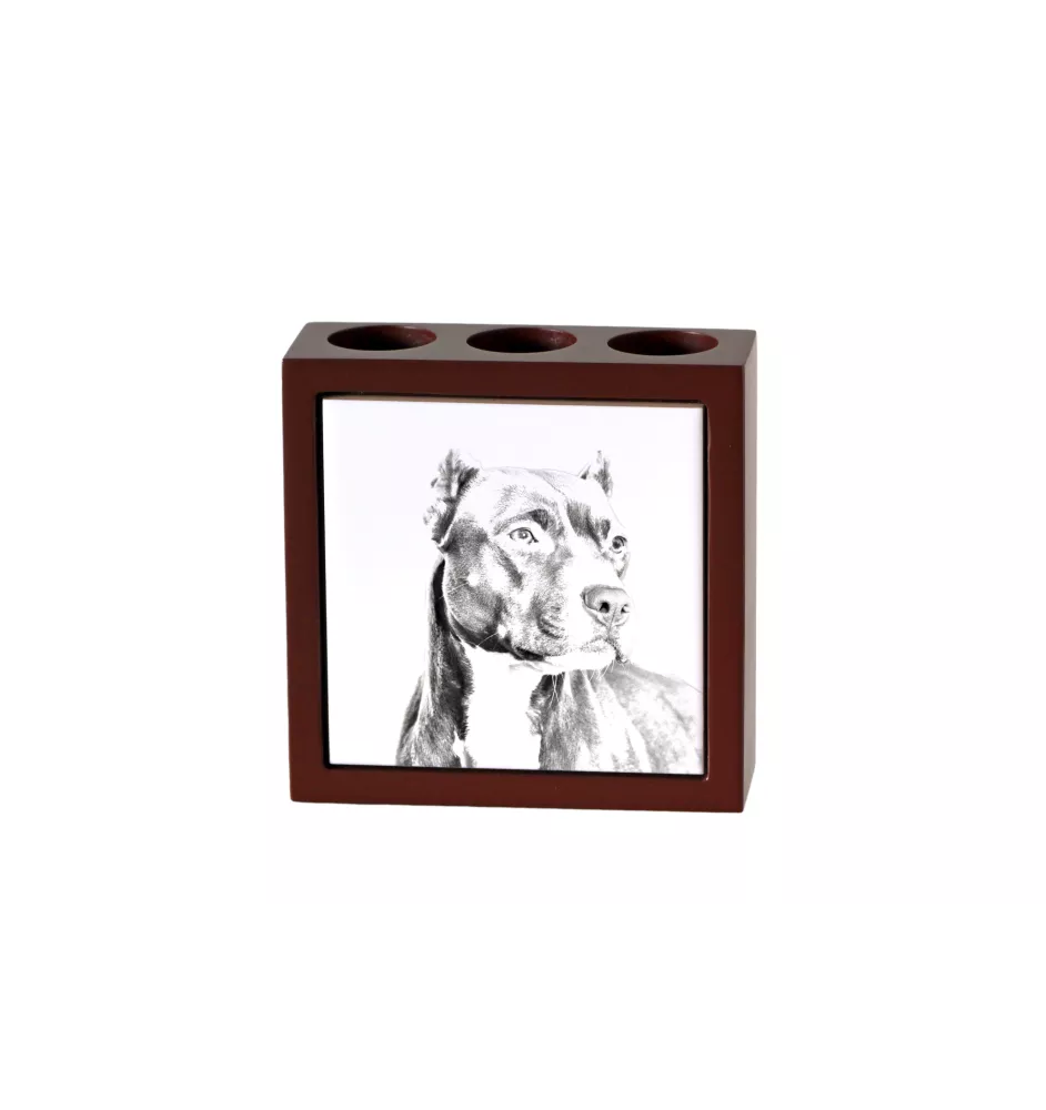 Pit Bull, American Pit Bull Terrier, Pitbull, APBT - Stifthalter mit Hund, Schreibtischorganizer mit Aufdruck, personalisierte Schreibtischdekoration der Marke Art-Dog
