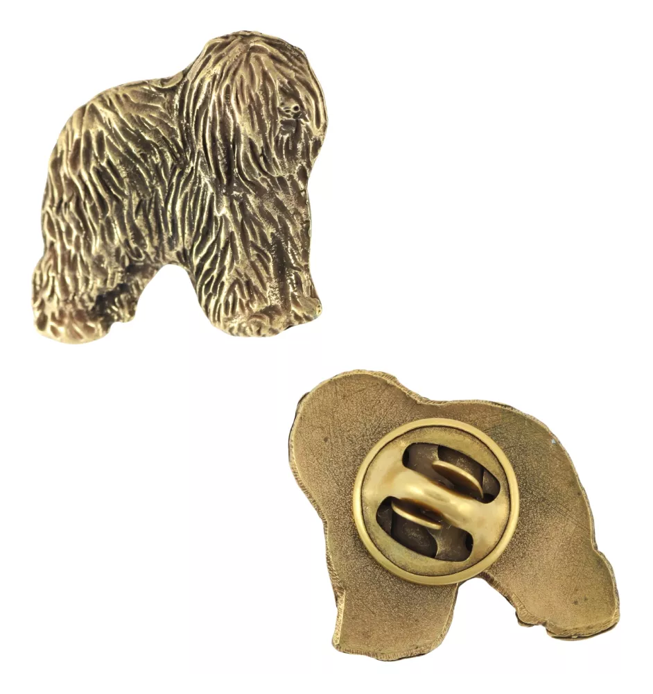 Berger polonais de plaine - Broche de chien dans une boîte décorative, épingle élégante en plaqué or, épingle de veste de la marque Art-Dog