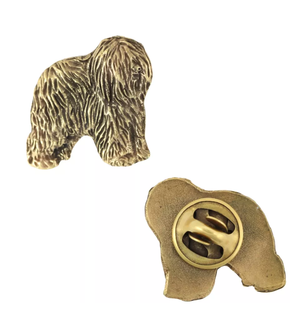 Berger polonais de plaine II - Broche de chien dans une boîte décorative, épingle élégante en plaqué or, épingle de veste de la marque Art-Dog