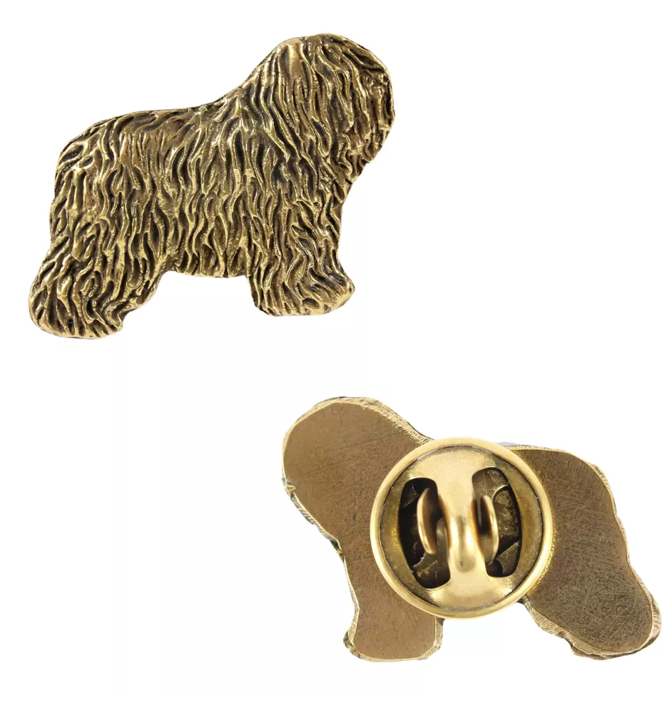 Polish Lowland Sheepdog, PON, Valee Sheepdog I - gold-plated pin brooch, elegant dog ornament, unique pin by Art-Dog brand