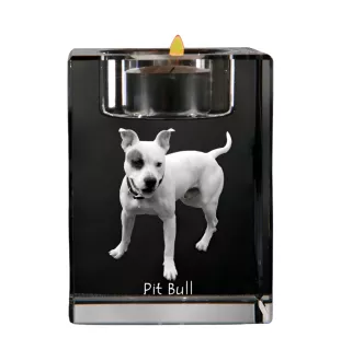 Pit Bull, American Pit Bull Terrier, Pitbull Terrier, APBT - Candle holder with dog photo, crystal tealight holder, personalised gift by Art-Dog brand