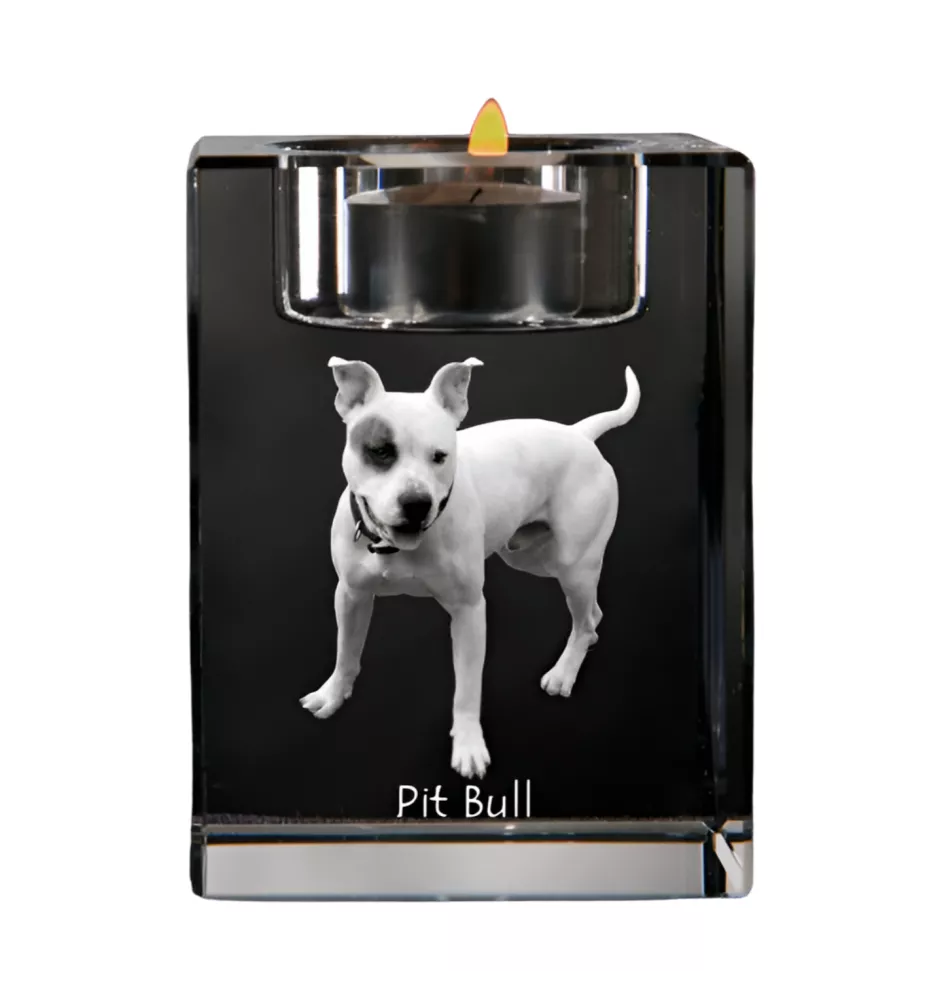 Pit Bull, American Pit Bull Terrier, Pitbull, APBT - Kerzenhalter mit Hundefoto, Teelichthalter aus Kristall, personalisiertes Geschenk der Marke Art-Dog