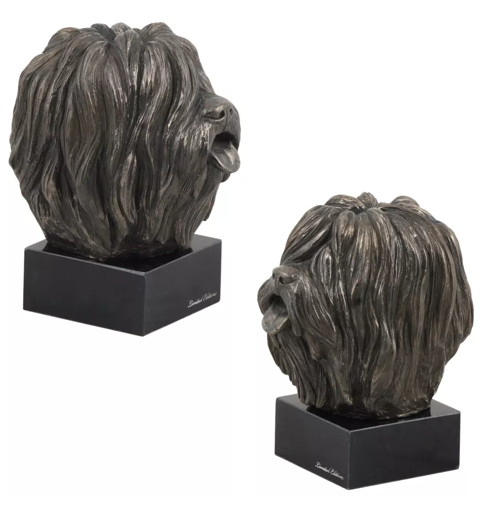 Polnischer Niederungshütehund, PON - Hundestatue, Büste auf Steinsockel, Skulptur, Trophäe für Hundeausstellung der Marke Art-Dog