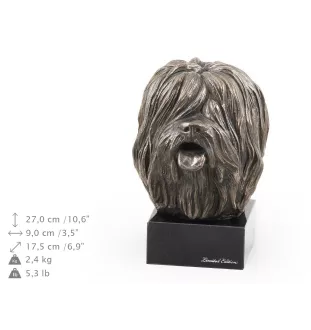 Polnischer Niederungshütehund, PON - Hundestatue, Büste auf Steinsockel, Skulptur, Trophäe für Hundeausstellung der Marke Art-Dog