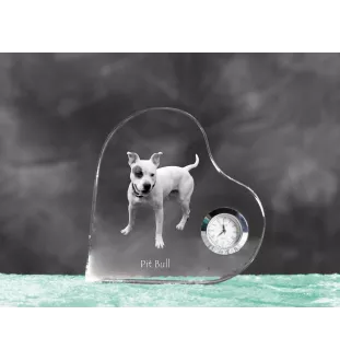 Pit Bull, American Pit Bull Terrier, Pitbull, APBT - Kristalluhr mit einem Hundebild, Herzregal-Uhr, personalisierte Standuhr der Marke Art-Dog