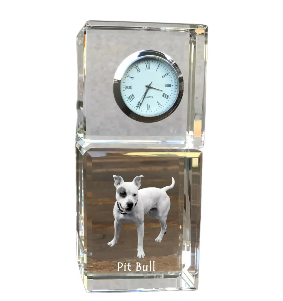 Pit Bull, American Pit Bull Terrier, Pitbull, APBT - montre en cristal avec photo, photo de chien dans un cristal, horloge de bureau personnalisée de la marque Art-Dog