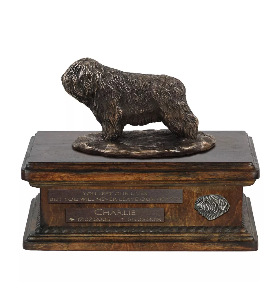 Polish Lowland Sheepdog, PON, Valee Sheepdog - urn for dog ashes, personalized urn with a statue, wooden urn with a dog by Art-Dog brand
