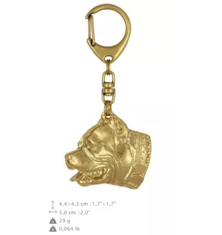 Pit Bull, American Pit Bull Terrier, Pitbull, APBT - porte-clés et collier avec chien dans une boîte, produit plaqué or de haute qualité, marque Art-Dog