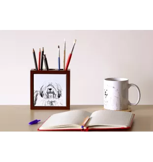 Polnischer Niederungshütehund, PON - Stifthalter mit Hund, Schreibtischorganizer mit Aufdruck, personalisierte Schreibtischdekoration der Marke Art-Dog